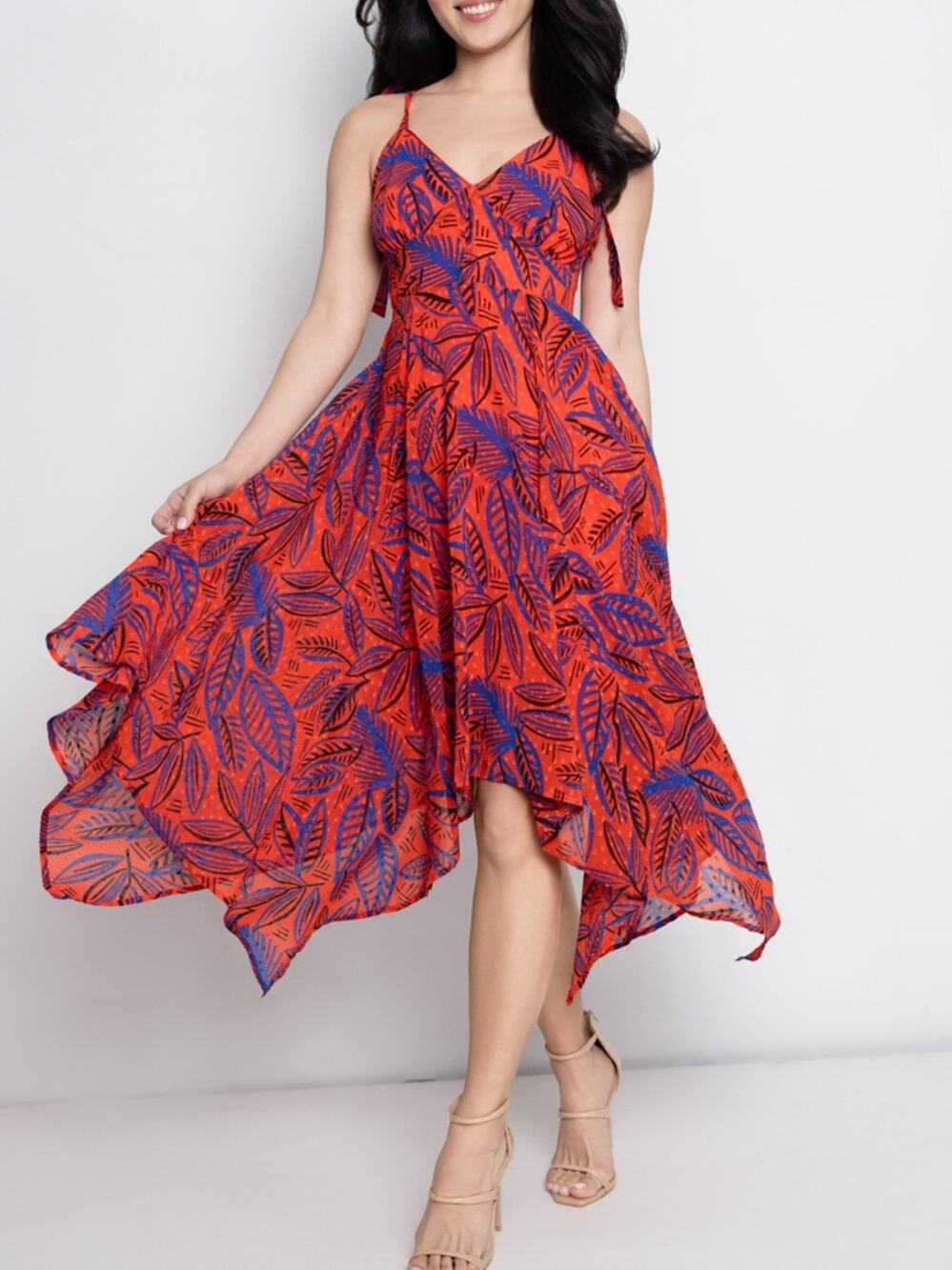 Alexis for Target reddish orange and blue handkerchief dress women’s size XL